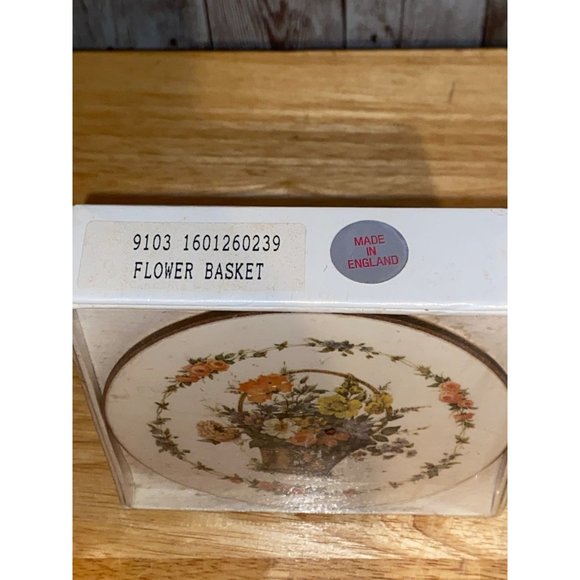 Set of 6 Vintage English Life Round Coasters Flower Basket Made in England - Picture 2 of 3